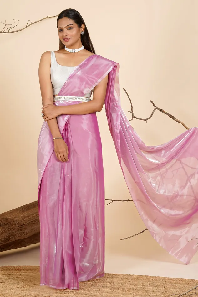 Teejh Earrings Teejh Barbie Pink Tissue PreDraped Saree