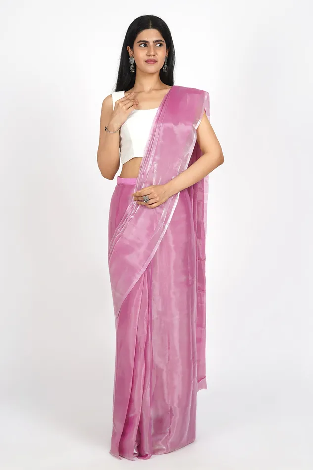 Teejh Earrings Teejh Barbie Pink Tissue PreDraped Saree