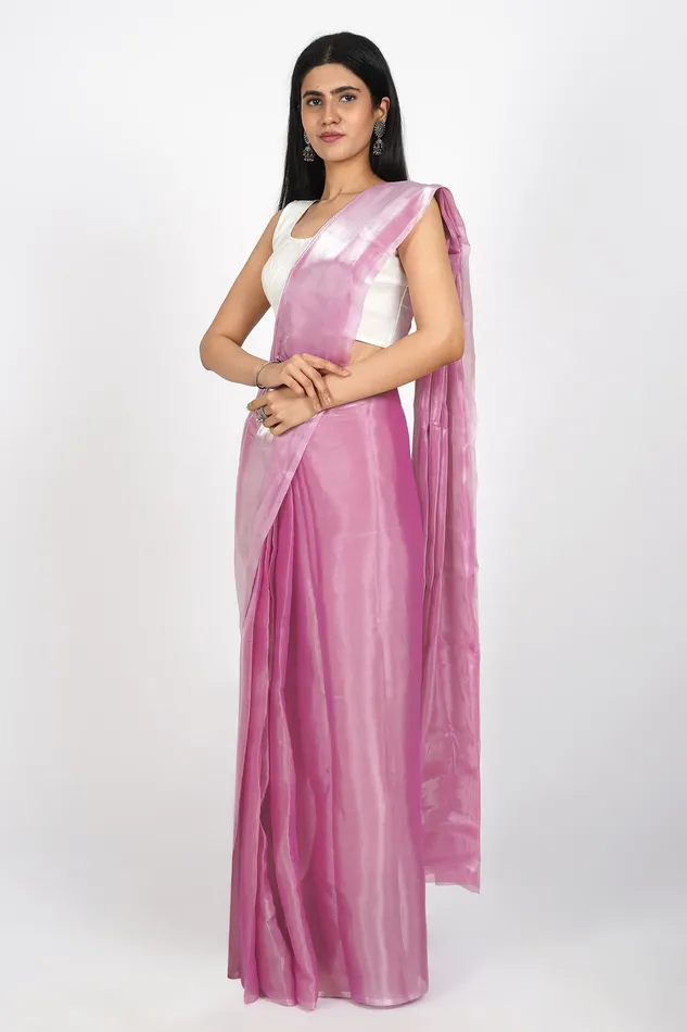 Teejh Earrings Teejh Barbie Pink Tissue PreDraped Saree