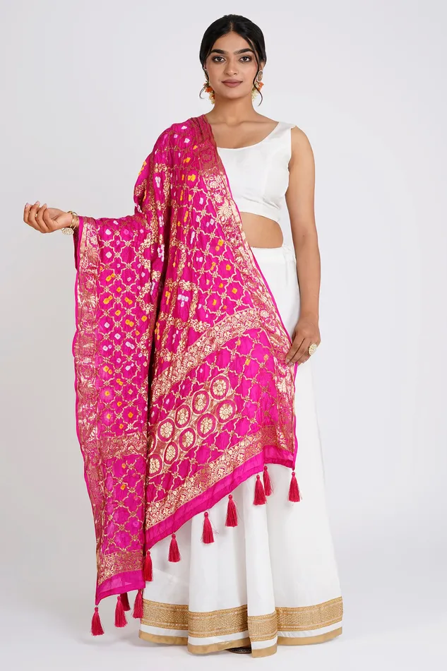 Teejh Earrings Teejh Chetna Pink Banarasi Dupatta