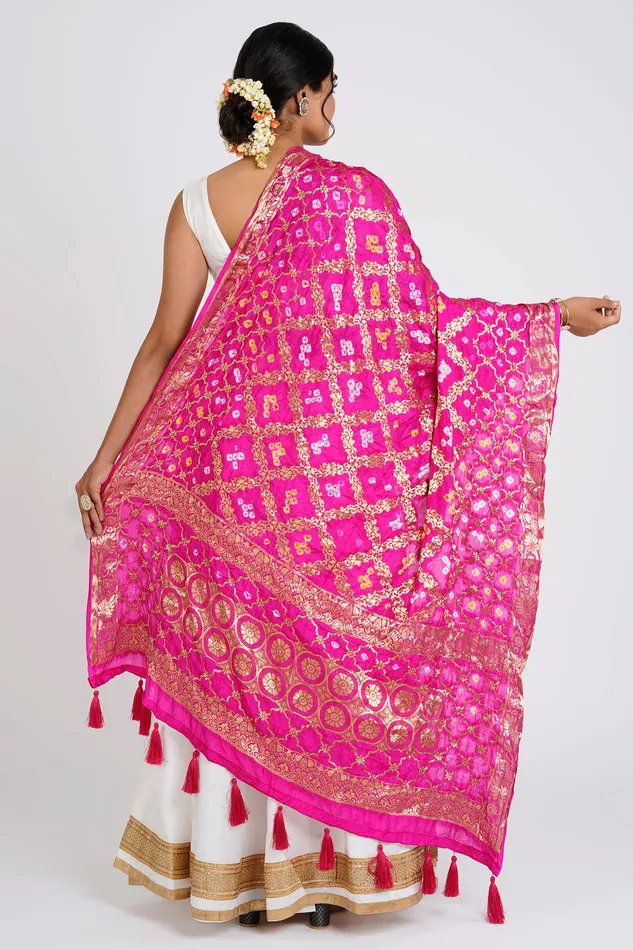 Teejh Earrings Teejh Chetna Pink Banarasi Dupatta
