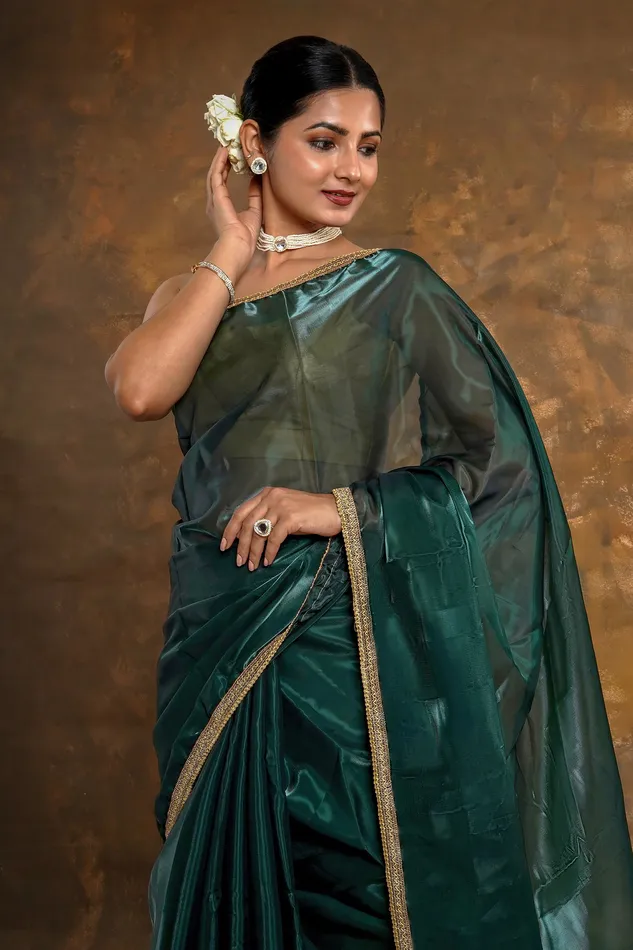 Teejh Emerald Elegance Tissue Saree Teejh Earrings