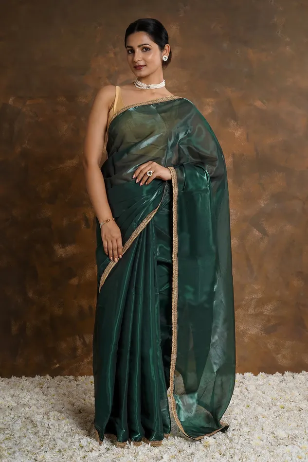 Teejh Emerald Elegance Tissue Saree Teejh Earrings