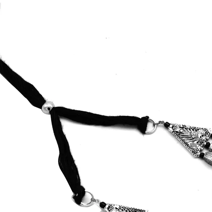 Teejh Necklaces Arunima Floral Silver Oxidized Long Layered Necklace Teejh Necklaces Arunima Floral Silver Oxidized Long Layered Necklace