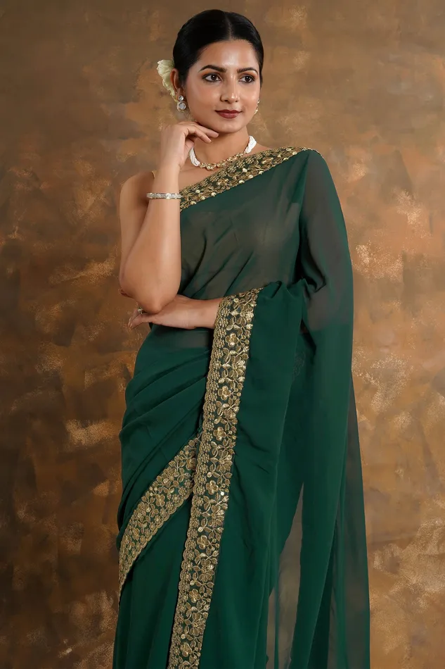 Teejh Niharika Georgette Saree Teejh Earrings