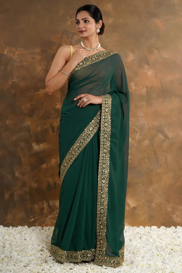 Teejh Niharika Georgette Saree Teejh Earrings