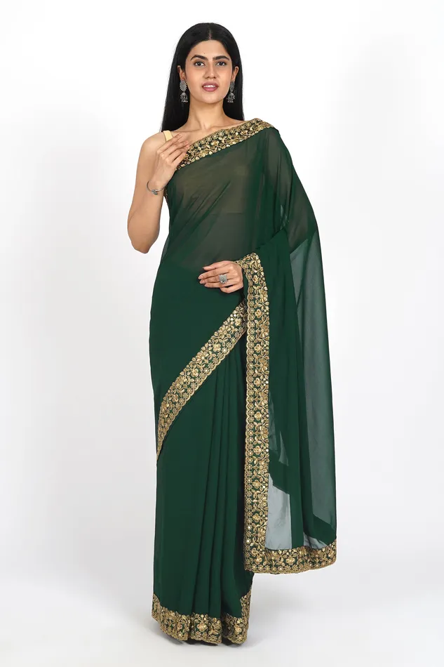 Teejh Niharika Georgette Saree Teejh Earrings