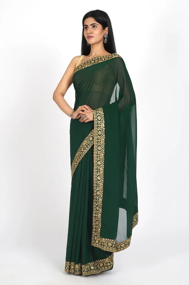 Teejh Niharika Georgette Saree Teejh Earrings