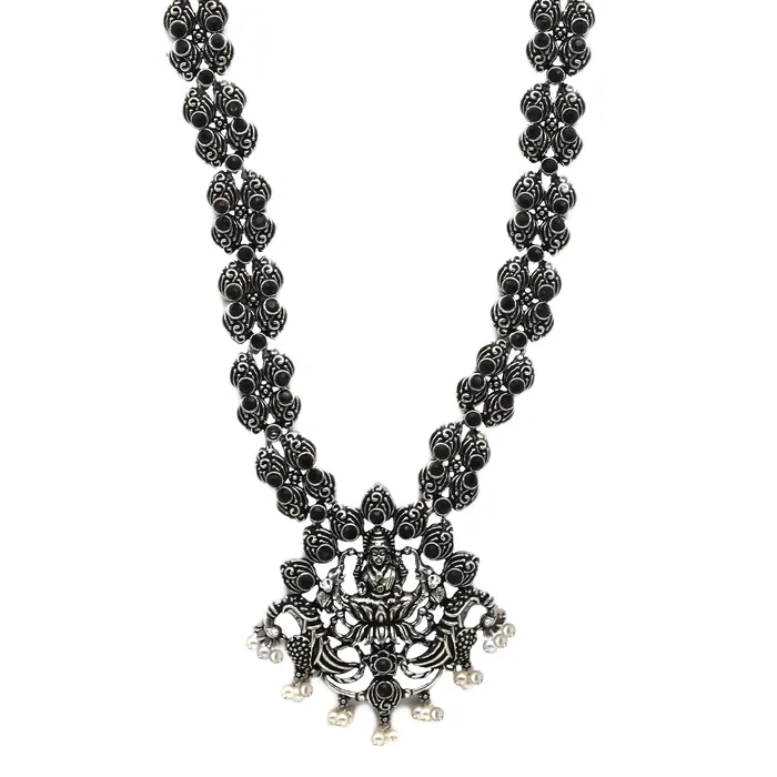 Teejh Odika Black Stone Temple Work Necklace Set Teejh Necklaces Teejh Odika Black Stone Temple Work Necklace Set Teejh Necklaces
