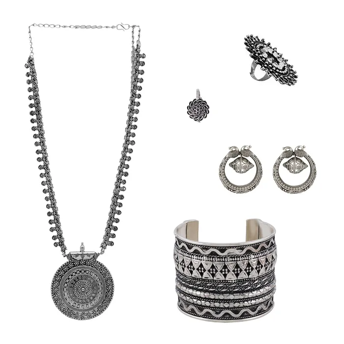 Teejh Panchala Oxidised Silver Jewellery Gift Set Teejh Rings