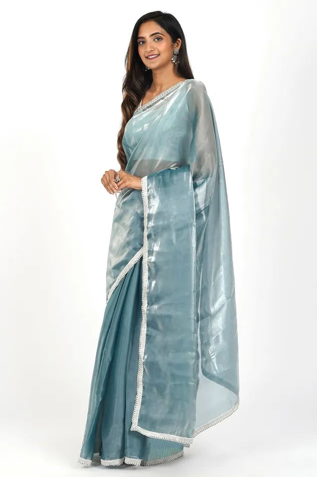 Teejh Powder Blue Tissue Saree Teejh Rings