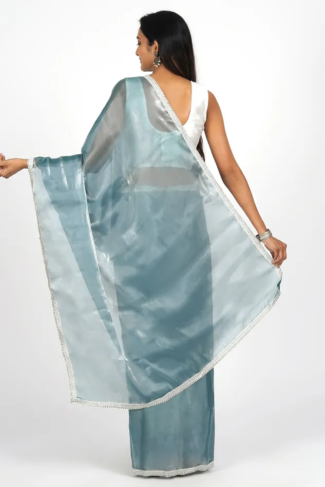 Teejh Powder Blue Tissue Saree Teejh Rings