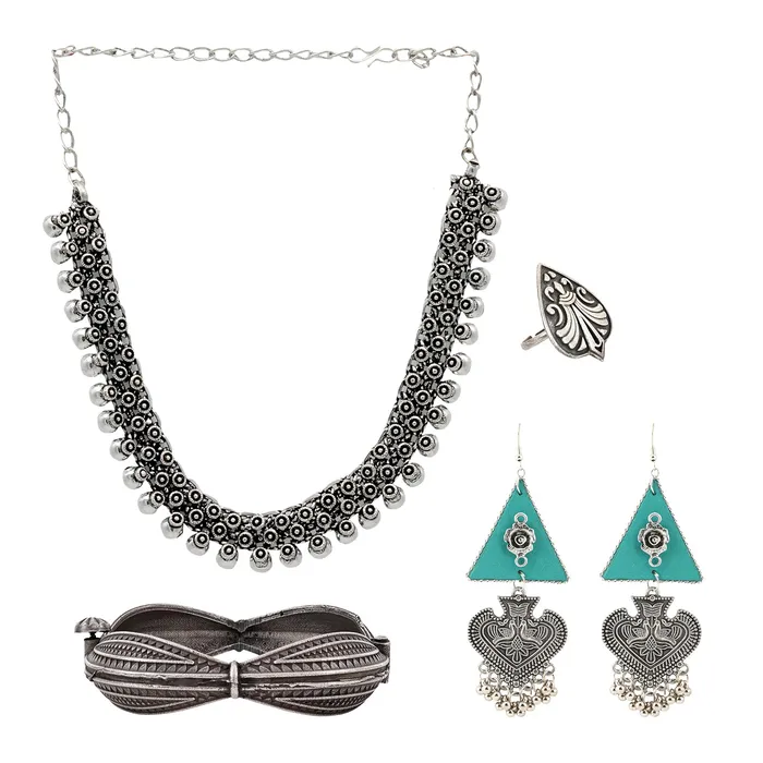 Teejh Teejh Badami Oxidised Silver Jewellery Gift Set Rings