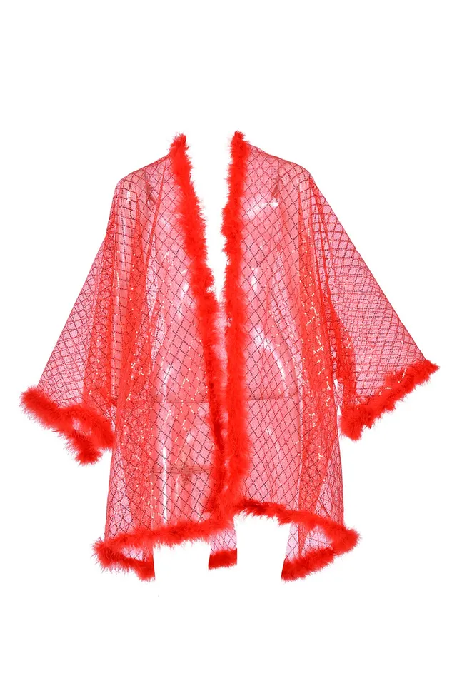 THE LUMi SHOP Earrings Fuzzy Sequin Kimono Red Glitter