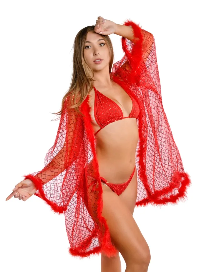 THE LUMi SHOP Earrings Fuzzy Sequin Kimono Red Glitter