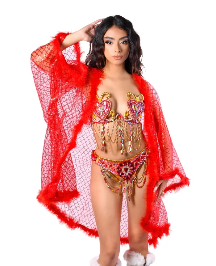 THE LUMi SHOP Earrings Fuzzy Sequin Kimono Red Glitter