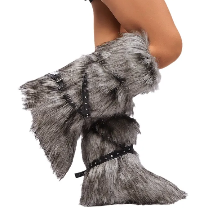 THE LUMI SHOP Rings Grey Bear Funky Tall Fuzzy Boots