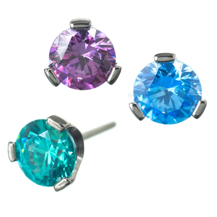 threadless 3mm 3 ProngSet Round Faceted Gem End Industrial Strength IS Rings