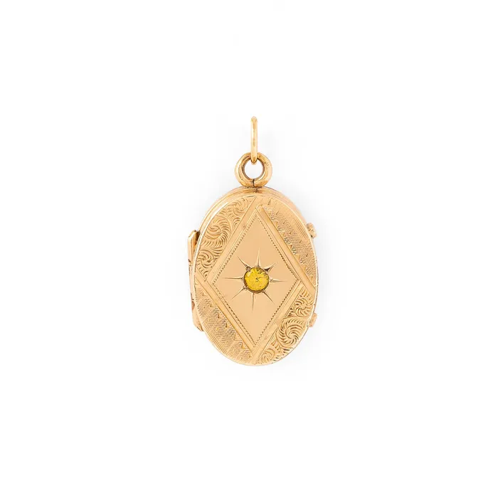 Victorian 14k Gold and Yellow Sapphire Locket Antique Necklaces