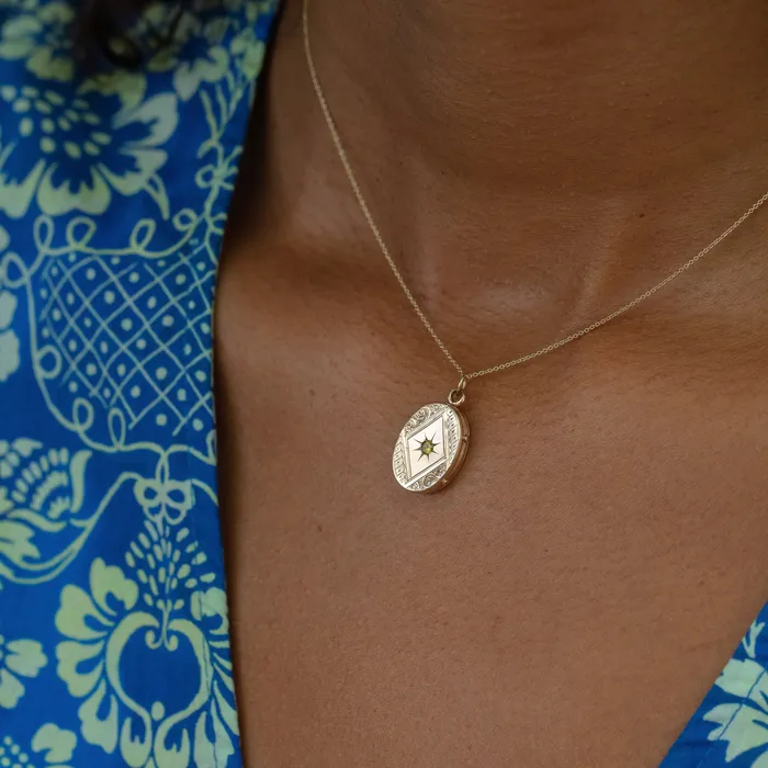 Victorian 14k Gold and Yellow Sapphire Locket Antique Necklaces