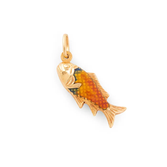 Vintage Earrings Italian Pisces Fish Enamel And 18K Gold Zodiac Charm