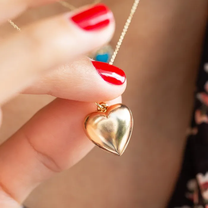 Vintage Earrings Puffy Heart 14k Gold Charm