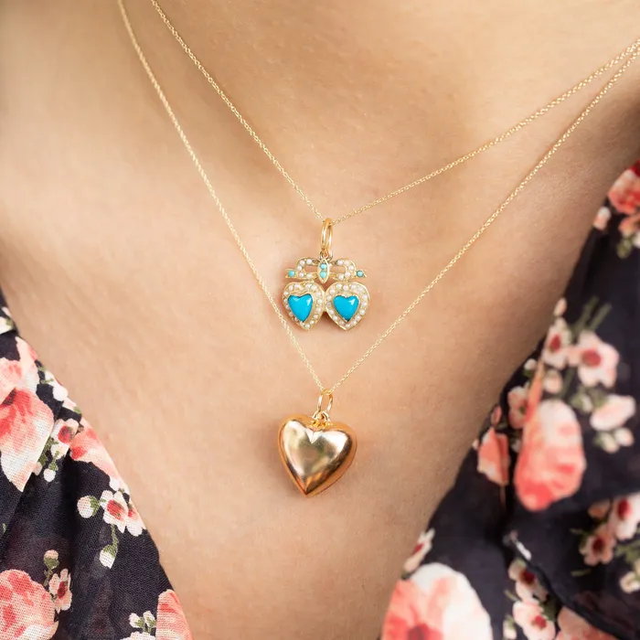 Vintage Earrings Puffy Heart 14k Gold Charm