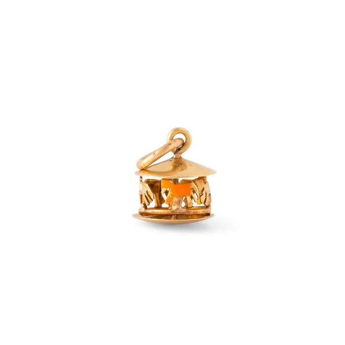Vintage Movable Carousel 14K Gold and Enamel Charm Earrings