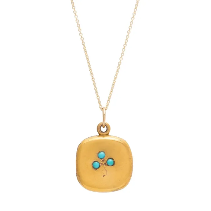 Vintage Necklaces Turquoise Clover and 10k Gold Locket