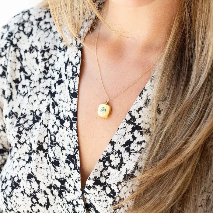 Vintage Necklaces Turquoise Clover and 10k Gold Locket