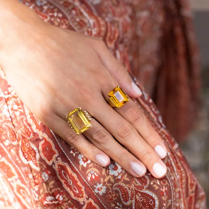 Vintage Rings Citrine and 14k Gold Cocktail Ring