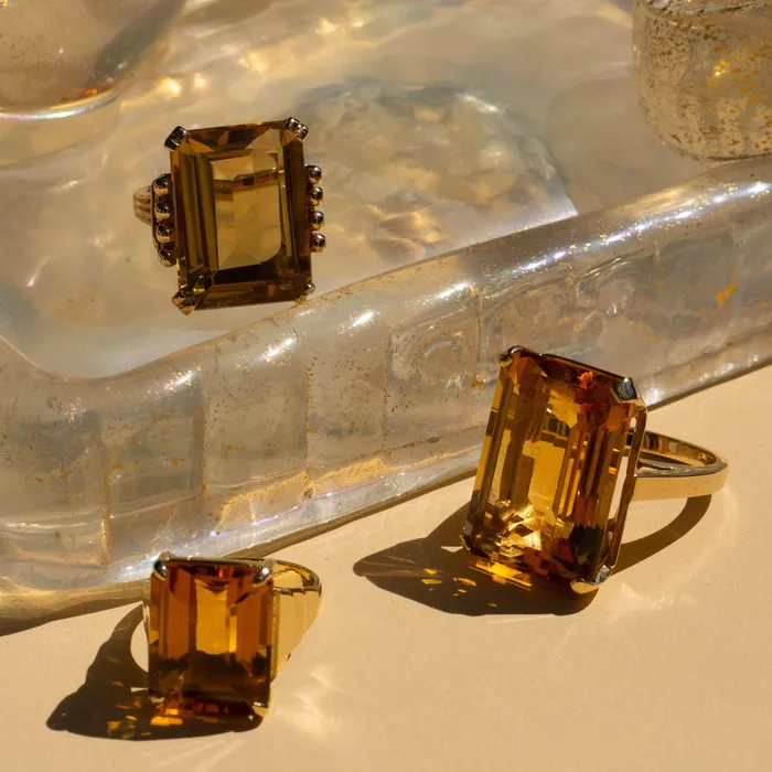 Vintage Rings Citrine and 14k Gold Cocktail Ring