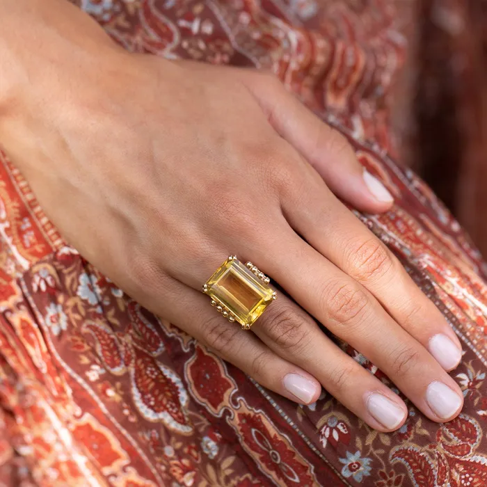Vintage Rings Citrine and 14k Gold Cocktail Ring