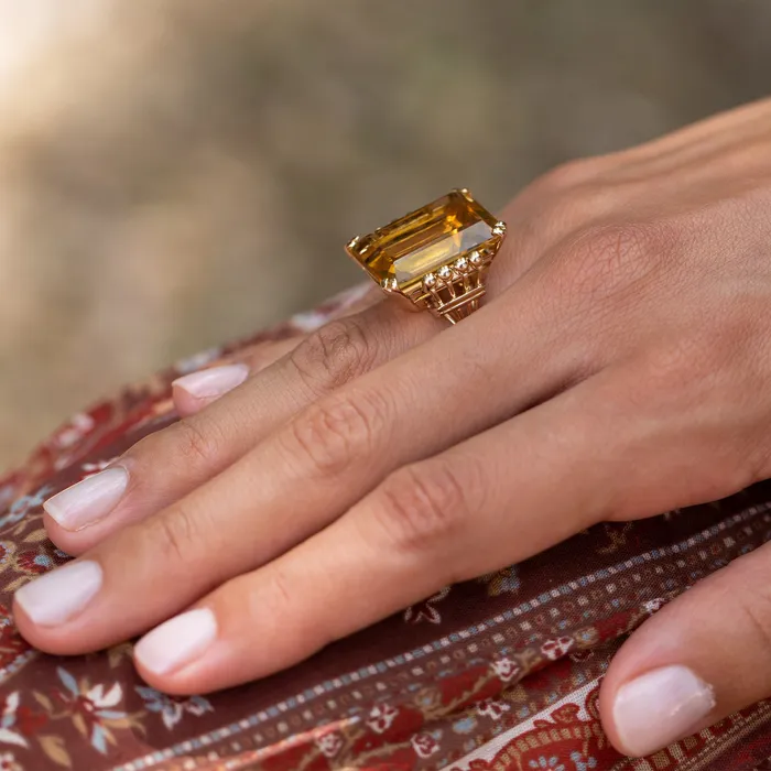 Vintage Rings Citrine and 14k Gold Cocktail Ring