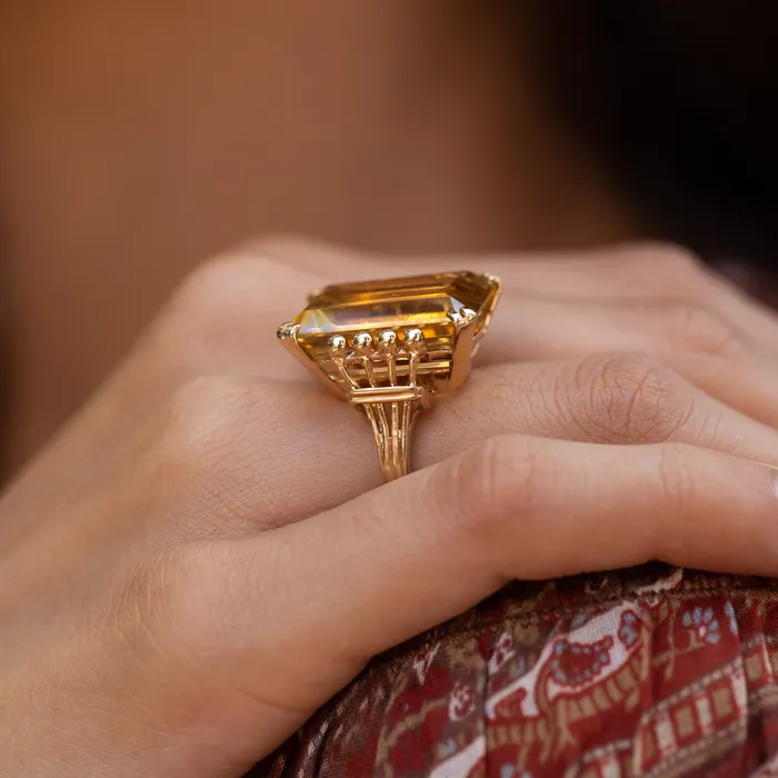 Vintage Rings Citrine and 14k Gold Cocktail Ring
