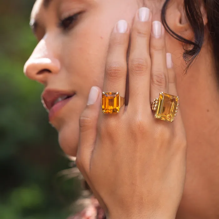 Vintage Rings Citrine and 14k Gold Cocktail Ring