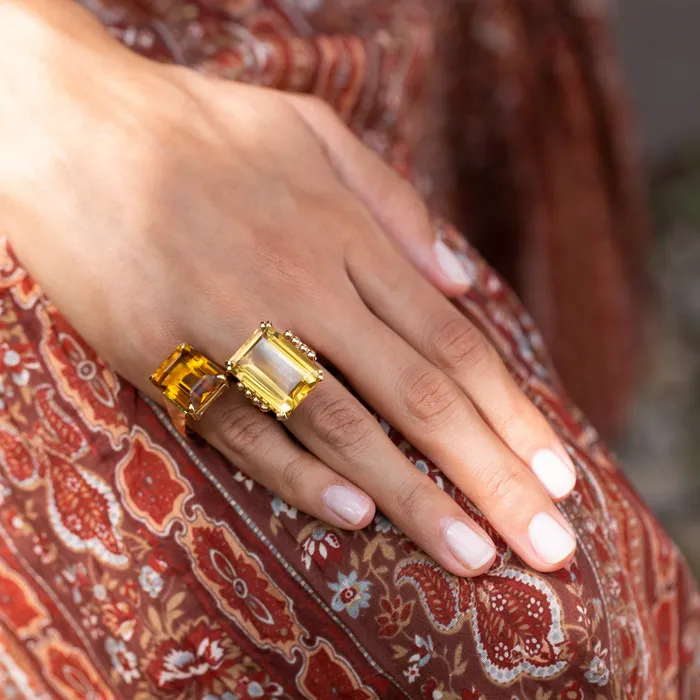 Vintage Rings Citrine and 14k Gold Cocktail Ring