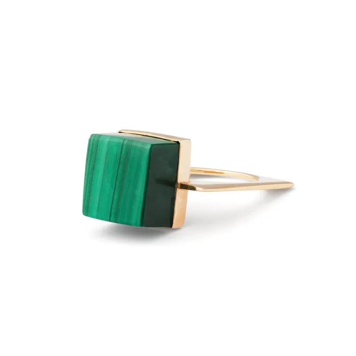 Vintage Rings Malachite And 14k Gold Modernist Ring