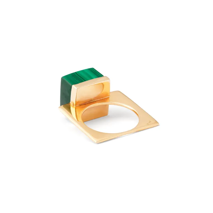 Vintage Rings Malachite And 14k Gold Modernist Ring