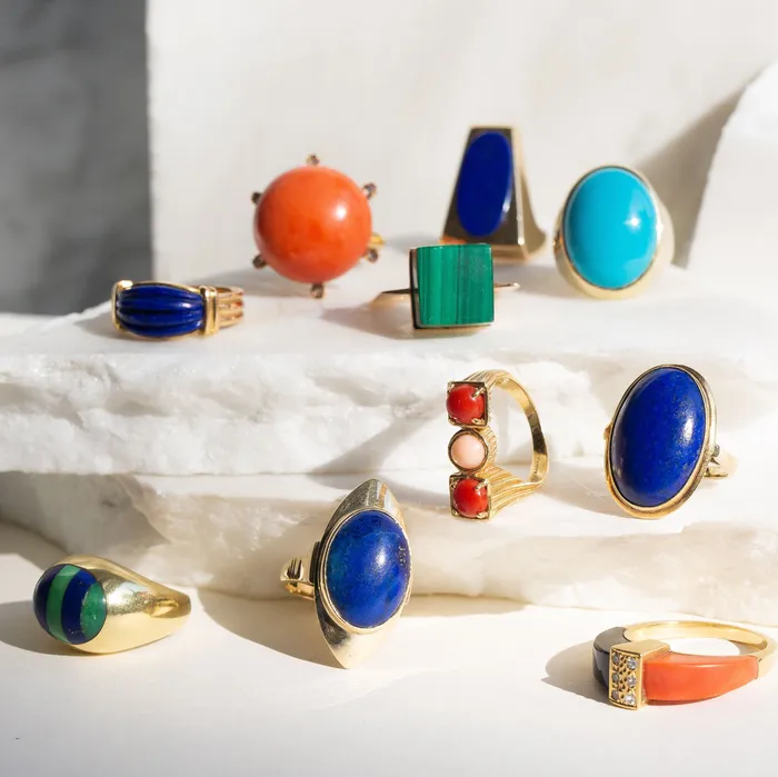 Vintage Rings Malachite And 14k Gold Modernist Ring