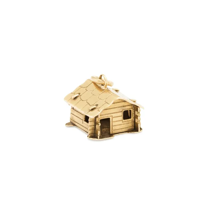 Vintage Rustic Cabin 14k Gold Charm Earrings