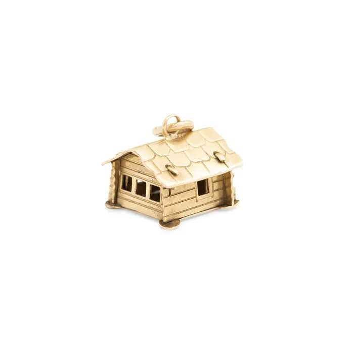 Vintage Rustic Cabin 14k Gold Charm Earrings