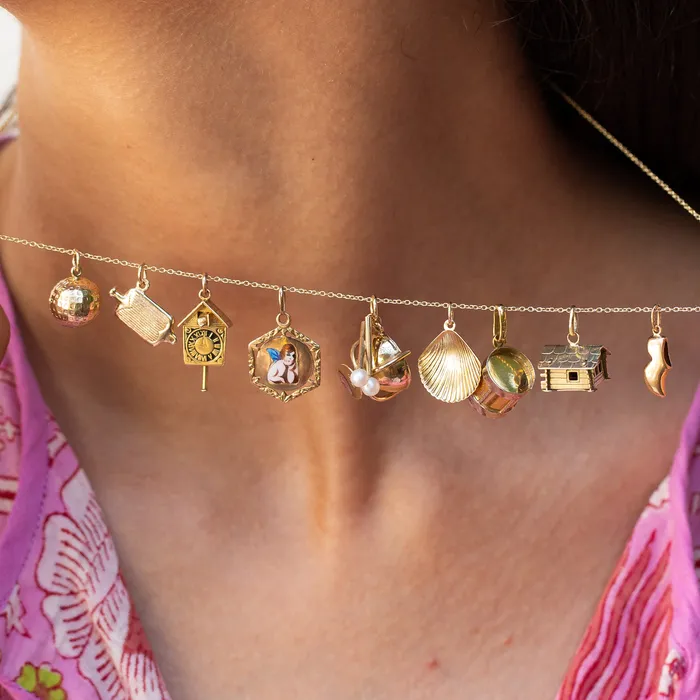 Vintage Rustic Cabin 14k Gold Charm Earrings