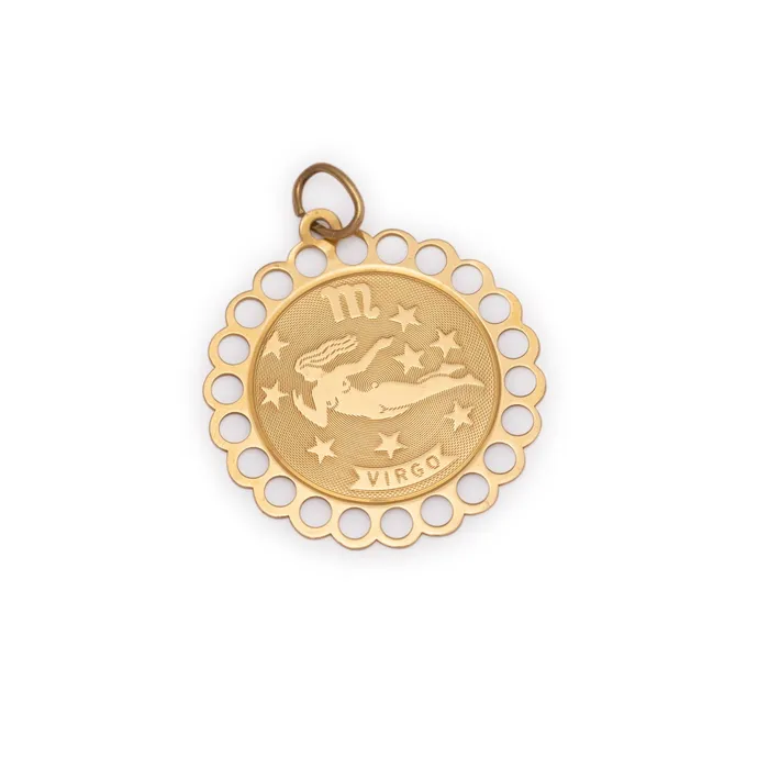 Virgo 14k Gold Scalloped Zodiac Charm Vintage Earrings