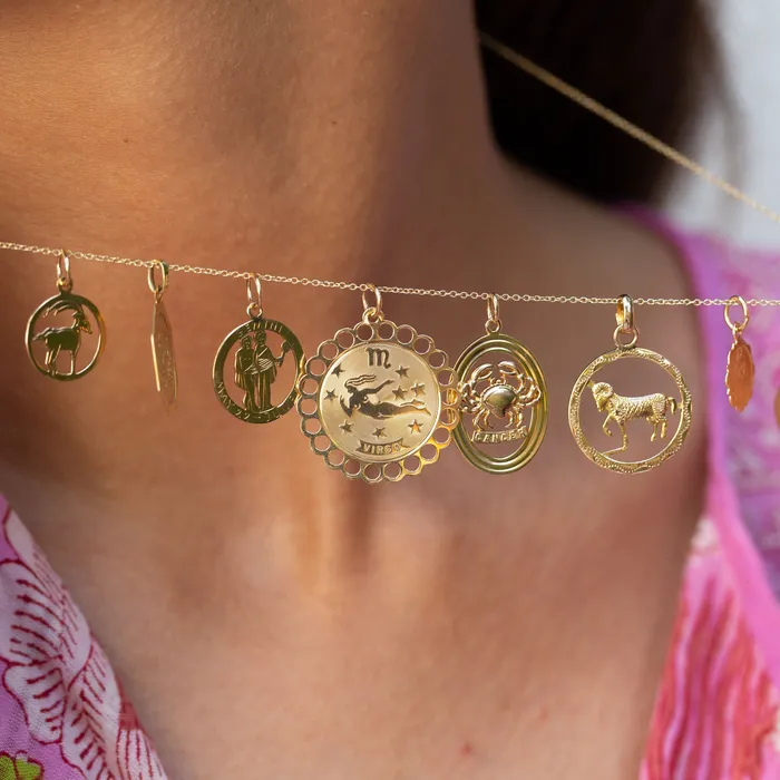 Virgo 14k Gold Scalloped Zodiac Charm Vintage Earrings