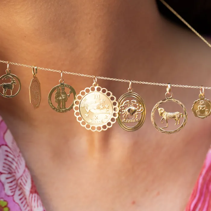 Virgo 14k Gold Scalloped Zodiac Charm Vintage Earrings