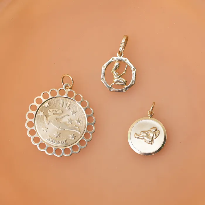 Virgo 14k Gold Scalloped Zodiac Charm Vintage Earrings