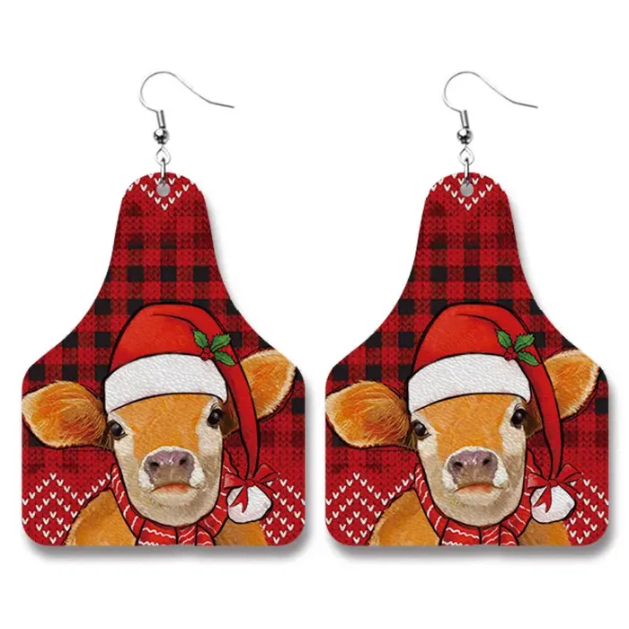 01 Earrings AZ794 Leather Santa Cow Christmas Earrings