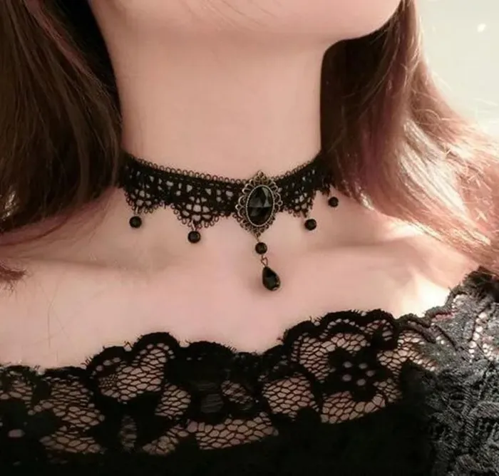 01 Earrings AZ832 Lace Rhinestone Womens Choker with Free Earrings