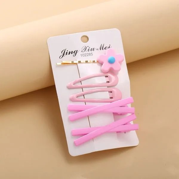 01 Necklaces H631 Light Pink Flower Hair Clip Set of 5